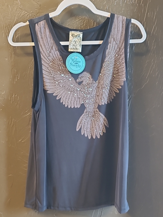 Vocal Tops - Vocal Gray Tank Top with Beaded Eagle Design